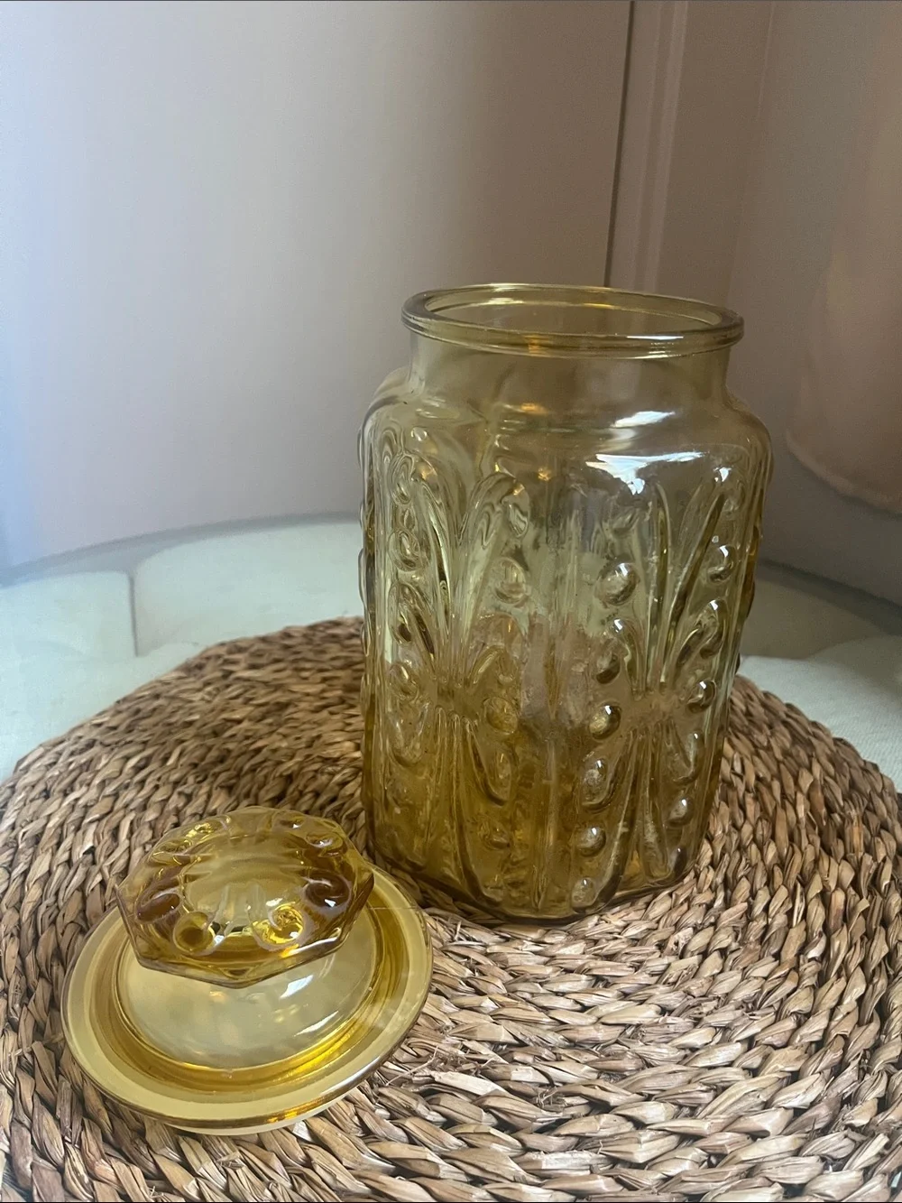 Vintage Amber Glass Apothecary Jar with Lid - Home Accents